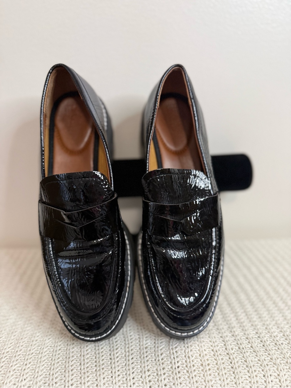 Franco Sarto Black Patent Leather chunky Penny Loafers size 7.5